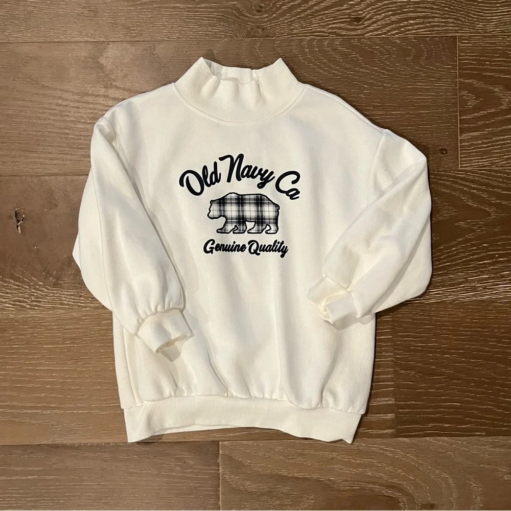 Old Navy White Graphic Logo Fleece Toddler Kids Pullover Sweater Size 3T